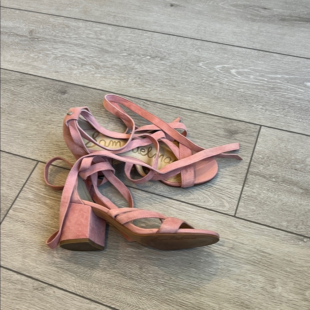 Sam Edelman Pink Suede ankle lace up low heel block heel Sandals size 7 - Picture 3 of 11